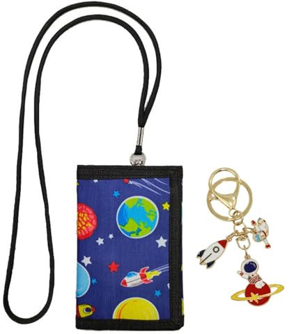 LandReCol Brustbeutel Kinder, Weltraum Motiv Rakete, Kordelzug,Geldbeutel Kinder Jungen mit Schlüsselanhänger, Portemonnaie für Jungs 6-14 Jahre, Taschengeld