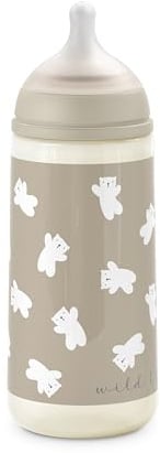 Suavinex, Biberón Tetina SX Pro Flujo Denso (L), 360 ml, WildFree Beige | Anticólicos, Tetina Fisiológica de Silicona, para Líquidos Densos, Apto Papillas Líquidas, de Boca Ancha, Bebés +6 Meses
