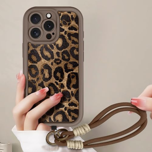 AICISINGN Handyhülle für iPhone 14 Pro Max Hülle mit Armband Schnur, Handykette Schutzhülle mit Aesthetic Leopard Muster mit Kordel zum Umhängen Cover Case für iPhone 14 Pro Max, 03