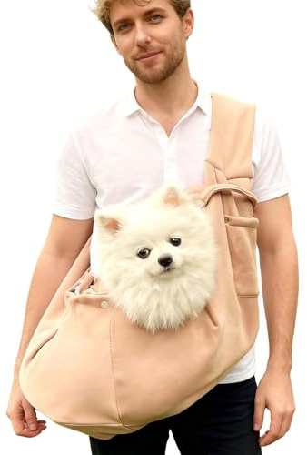 LNSYSNS Tragetuch Hund, Umkehrbar Hundetragetasche, Khaki Umhängetasche Hund, Schräg Tragbar Transporttasche Hunde Haustiere, mit Taschen und Haken, für Haustiere Bis zu 6 kg