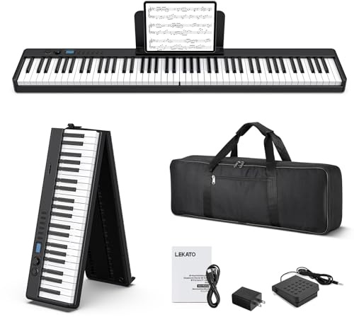 LEKATO Pianoforte elettronico pieghevole a 88 tasti con sensibilità al tocco, ricaricabile, Bluetooth MIDI, tasti di dimensioni standard, per principianti/appassionati di musica/bambini
