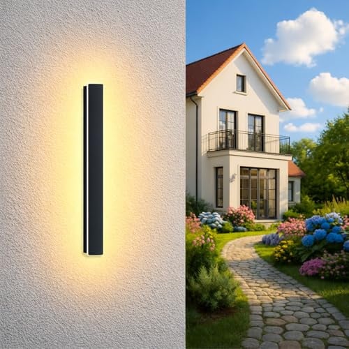 GSALDY Aussenlampe Wand Lange Wandleuchte Aussen LED Außenlampe 12W 60cm | Wasserdicht IP65 Schwarz Außenwandleuchten/Innen Warmes Licht Metall Außenleuchte Für Terrassen Balkon Villa Eingang Treppe