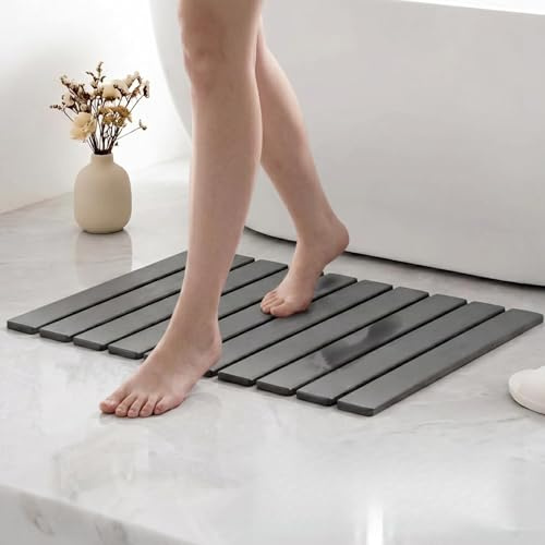 Badematte Stein 60 x 40 cm - rutschfest Kieselgur Badvorleger, Wasserabsorbierend Steinmatte Badezimmer (Grau, 60 X 40cm)