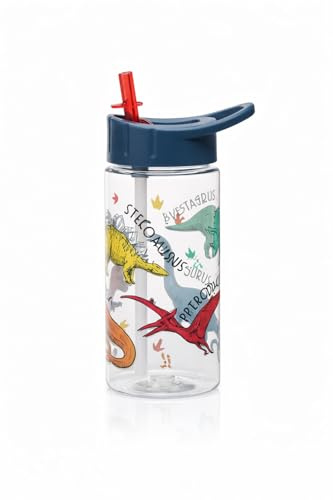 Water Bottle, 500 ml, Reusable Bottle with Flip-Up Straw, Leak-Resistant Lid & Carry Handle, Choice of Designs (Italian Brainrot, Fantasy, Dinosaur, Jungle, Flower Ice Cream) - Dinosaur