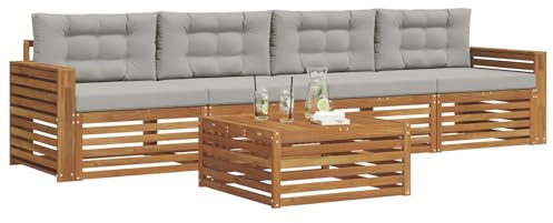vidaXL Outdoor-Sofagarnitur mit Kissen 5 pcs Natürlich und Hellgrau, Gartenlounge, modernes Outdoor-Sofa, Sitzmöbel für die Terrasse, langlebige Komfort-Einheit