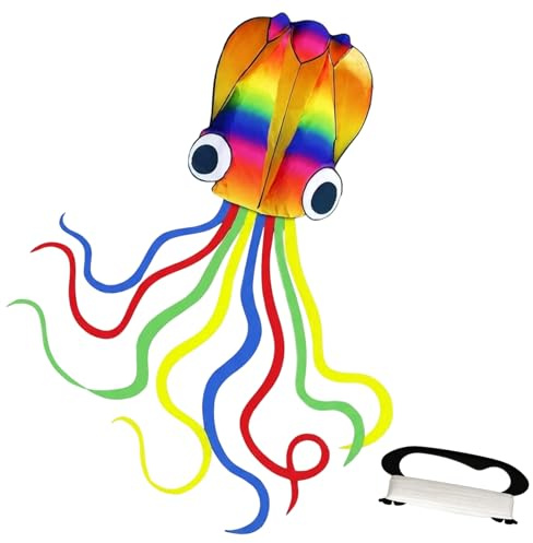 Long Tail 4M Rainbow Octopus Kite. It comes with 100m line and handle, easy to fly. Perfect for beach trips and outdoor activities.Bringing fun and relaxing leisure experience.