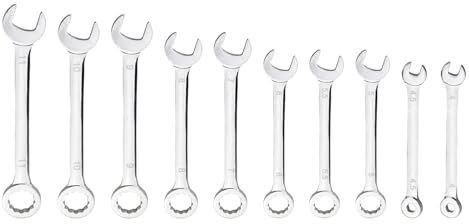 10-Piece Professional Small Spanner Set, 4-11mm Metric Stubby Combination Wrench Kit with Dual Box & Open End, Durable Carbon Steel w/Pouch for Tight Space Bike, Car & Appliance Repair