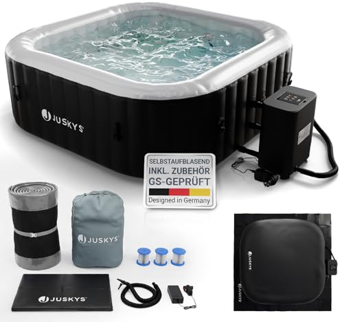JUSKYS® Whirlpool SpaLuxe – Aufblasbar, Outdoor & Winterfest, 130 Sprudeldüsen, 3000W, PVC laminiert, Schwarz/Weiß