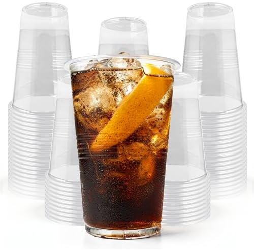 G4GADGET Plastic Pint Cups 560ml Clear Disposable Drinking Cups Pack of 50 Heavy Duty Party Cups Plastic Glasses for Parties, BBQs, Events & Outdoor Use