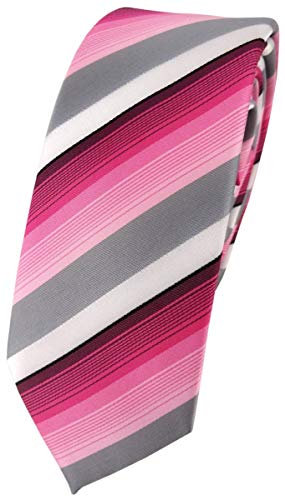 TigerTie schmale Designer Krawatte in rosa pink grau weiss gestreift - Schlips Tie