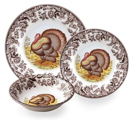 Spode, Woodland 3 Piece Dinnerware set Turkey Dinner Plate, Salad Plate and Bowl