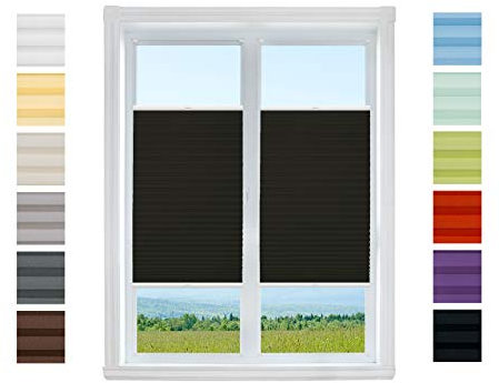 Plissee Rollo NACH MAß zum Anschrauben | TOP QUALITÄT Pearl Stoffkollektion | Halterungen zum Schrauben | Faltrollo Jalousie, Sichtschutz, Sonnenschutz Fenster (Schwarz, B: 91-100 cm, H: 131-150cm)