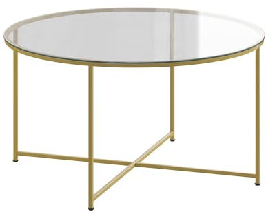Flash Furniture Greenwich Collection - Mesa de Centro Moderna de Cristal con Marco Entrecruzado, Metal, Transparente/Dorado Cepillado, Juego de 1