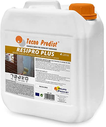 RESIPRO PLUS de Tecno Prodist - (4 Litros) Resina puente de unión, adhesivo al agua, gran adherencia entre hormigones, morteros y yesos viejos con nuevos - Ideal para reparación de cornisas