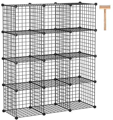 C&AHOME Drahtwürfel-Aufbewahrung, 12-Würfel-Aufbewahrungsorganizer aus Metall, C-Gitter-Aufbewahrungsbehälter-Regalsystem, Bücherregal, Schrankschrank, 93,5 cm L x 31,8 cm B x 122,9 cm H, Schwarz