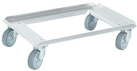 Transportroller/Logistikroller aus Edelstahl für Behälter 600x400 mm oder 2x 400x300 mm, offenes Deck, Tragkraft 250 kg