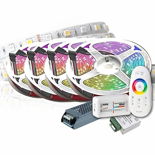 Premium 20M 24V RGB+NW RGBW LED Streifen Band Strip 5050 SMD RGB+Kalt weiss LED Lichtleiste 1200LEDs 60LED's/M+controll mit RF Touch Fernbedienung +24v 400W Netzteil Slim Trafo