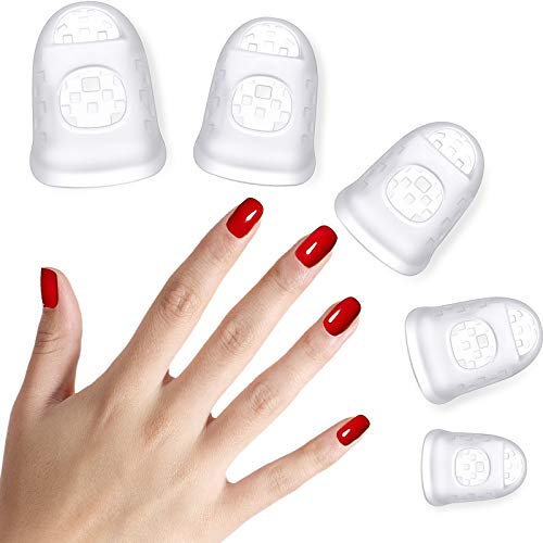 40 Pieces Guitar Fingertip Protectors Silicone Finger Guards Anti-Slip Finger Protection Covers Caps for Stringed Instruments Guitar Mandolin Bass Counting Sewing, 5 Sizes (Transparent)