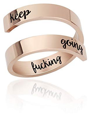 QEPOL Personality Adjustable Size Niemals aufgeben Bands Cool Stacking Silver Keep Going Ring Inspirierender Schmuck Edelstahl Gravur Ermutigung für Frauen Männer (Roségold3)