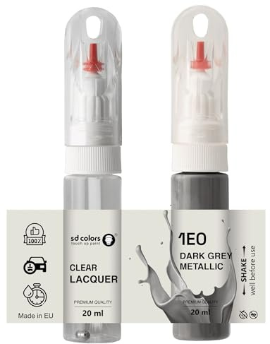 SD COLORS - Vernice per ritocchi grigio scuro, 1E0, 20 ML, pratica spazzola per riparazione graffi (vernice e lacca)