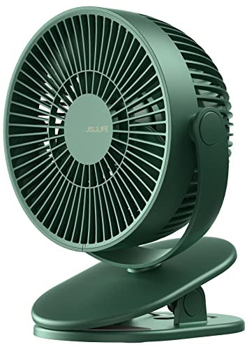 JISULIFE Mini Ventilateur à Pince, Petit Ventilateur USB avec Batterie Rechargeable de 4000mAh, 4 Vitesses, Max 14 Heures, Petit et Silencieux pour Lit, Bureau, Poussette - Vert Foncé