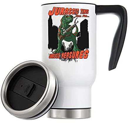 Jurassic Times Call For Jurassic Measures Funny T-Rex Taza térmica de café de Viaje 480ml Blanco