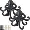 RONYOUNG 2 robuste dekorative Oktopus-Haken, Wandmontage, massives Gusseisen, einzigartige Schlüsselhalter, Heimdekoration (schwarz)