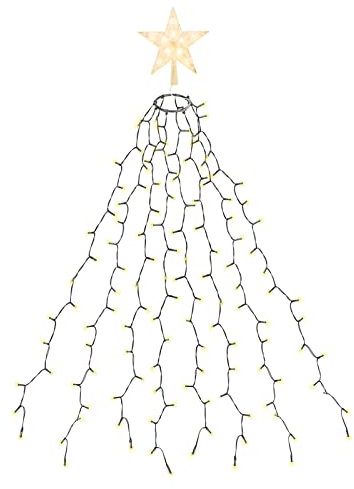 SALCAR 1,5m Weihnachtsbaum Lichterkette mit Ring, 8 Girlanden und Weihnachtsbaumspitze Stern, 210er LED Christbaumbeleuchtung Innen mit 8 Modi, Warmweiß