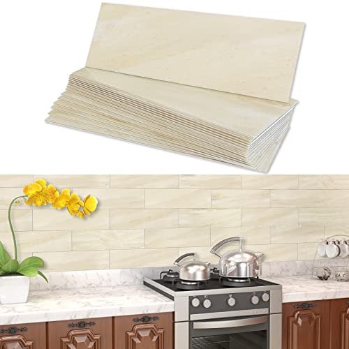 BeNice Marble Self Adhesive Wall Tiles Subway Stickers,Splashbacks for Kitchen Bathroom Individual Sticky Panels Large(16tiles,Beige)