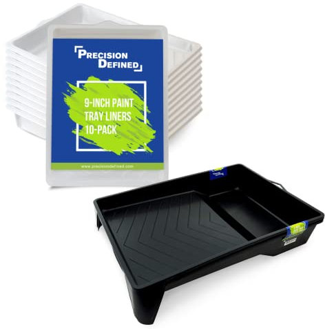 Precision Defined Vaschetta per Rullo Pittura da 23 cm, Include 2 Vaschette Plastica per Vernice e 10 Vassoi da Rullo per Pittura Usa e Getta, Ricambi per Vaschette PD