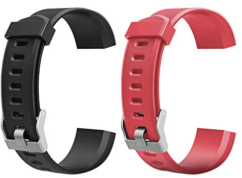 Junerain ID 115plus HR Ersatzarmbänder, buntes Ersatz-Armband für Id115 Plus HR-Smartwatch, Armbänder für Fitness-Tracker-Uhr, 2 Stück, Schwarz/Rot, 215mm, Verstellbar