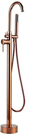 RoséGold Freistehende Armatur, Badewanne Wasserhahn, 2 Griffe Standarmatur, 360°Drehen Auslauf, Badewannenarmatur Mit Handbrause Und 150cm Schlauch, Edelstahl Badezimmerarmatur, Wannenarmaturen