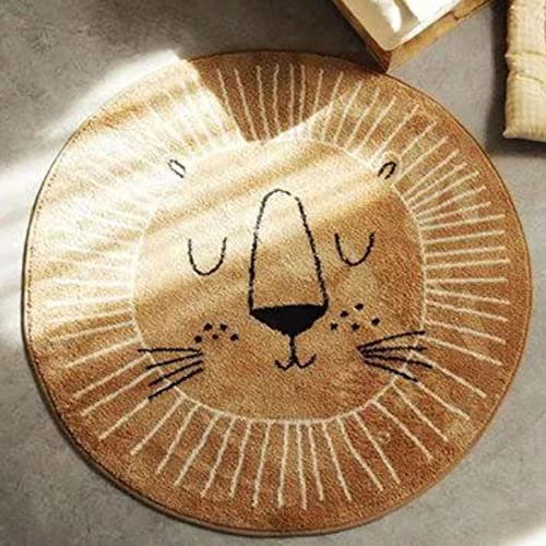 ARUGYTEI Rund Kinderteppich Teppich Kinderzimmer Junge Mädchen, Weiches Kaschmirimitat Teppiche, Runder Spielteppich,Braun-gelber Löwe, Tiermuster, ø 90 cm