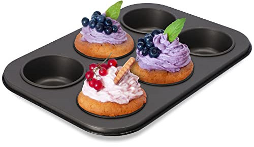 KADAX Muffinform, 27 x 19 Backblech, Antihaftbeschichtete Backform aus Blech, 6-er Muffinblech, Wiederverwendbare Backförmchen, Cupcake Form (Grau)