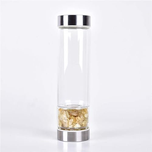 SAHKGYE Natürliche Kristall-Edelstein-Glaswasserflasche Zur Herstellung Einer Natürlichen Quarzkristall-Elixier-Flasche Mit Edelsteinwasser Kristallpunkt-Energie-Wasserflasche 550Ml (Color : Citrine)