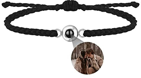 Personalisierte Foto Armband Projektionsarmband mit Bild im Stein Leder Projektion Armband Ich Liebe Dich Armband 100 Sprachen für Damen Herren Runde kugel Denkmal Freundschaft Schmuckgeschenk