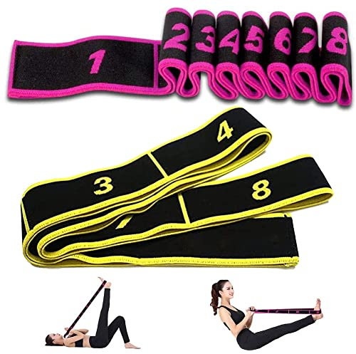 Elastisches Sport Fitnessband, 2 Yoga Stretching Band, Yoga Stretch Gurt mit 8 Schleifen, Dehnen Widerstand Bands Resistance Bands, Training Bänder Fitnessbander, für Fitness Tanztraining