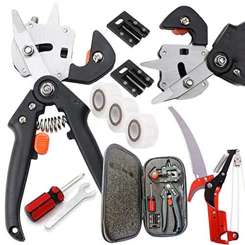 Veredelungsschere Ratschenschere Set, Professionelle Einhand Pfropfen Schneidwerkzeug mit 3 Klebebandrollen und 3 Formmessern (U-Cut, V-Cut & Ω-Cut) für Garten Blumen Baum Pflanzenzweige,Style2