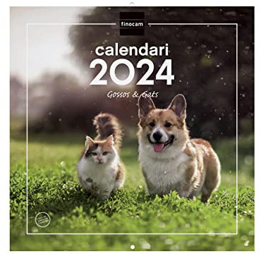 Finocam - Kalender 2024 Wandbilder 30x30 zum Schreiben Januar 2024 - Dezember 2024 (12 Monate) Katalanische Hunde und Katzen