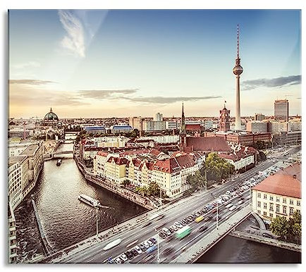 Skyline von Berlin Herdabdeckplatte & Spritzschutz aus Echtglas | Für Herd-Kochfelder | 60x52 cm
