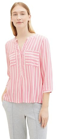 TOM TAILOR Damen Bluse mit Streifen & Brusttaschen, 35245 - Pink Offwhite Stripe, 36