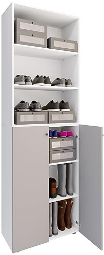 VCM XL Holz Großer Schuhschrank Schuhregal Groß Stiefel Dielenmöbel Lona 6 Fächer Weiß/Grau