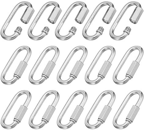 PATIKIL 6mm Chain Quick Links, 15 Pack Chain Connector Screw Locking Clips Hook Oval D Ring for Chandelier Backpack Tent, 304 Stainless Steel 882 Lbs Silver