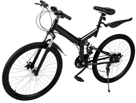 Chynalys 26'' Räder Erwachsene Mountainbike Fahrräder 21 Gang Klappräder Fahrrad für Erwachsene mit Doppelscheibenbremsen, High Carbon Steel Einstellbare Höhe Radfahren für Männer Frauen