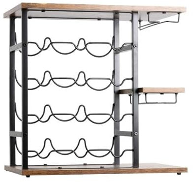 EMINZA Meuble Range-Bouteilles Industriel 12 emplacements et Porte-Verres (H50 cm) Arthur Noir