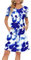 AUSELILY Kleider Damen Sommerkleid A Linie Freizeitkleid Kurzarm Plissee Loose Swing Knielang mit Taschen Blau Weiße Blumen 2XL