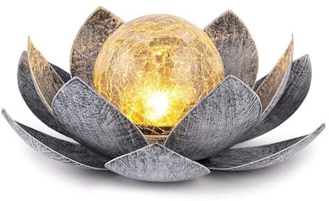 Solarlampen für Außen Garten Lotus, Dekorative Solar Lotusblüte aus Metall mit Crack Glas Kugel, LED Solar Lotus Laterne Lotusblüte Solarlampe, Licht Solar Gartenleuchten für Außen Wasserdichtl