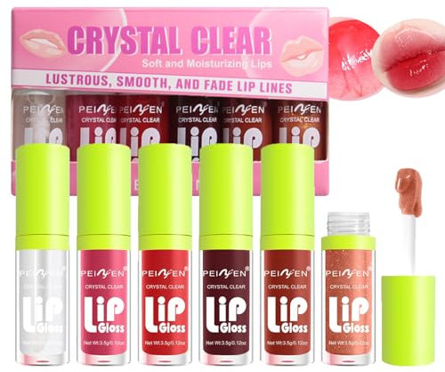 Hydrating Lippenöl Lip Gloss Set,Long Lasting Moisturizing Shiny Tinted Lip Glow Fat Oil with Big Brush Head,6 Stück Feuchtigkeitsspendender Lipgloss Fresh Lippen Care Oil for Women(6PCS)