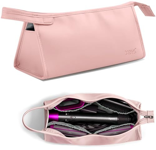 Veki Portable Travel Storage Bag Compatible with Dyson Supersonic Hair Dryer, PU Leather Protective Carrying Case for Dyson Airwrap Styler, Travel Organiser Bag for Hair Curler Accessories (Pink)