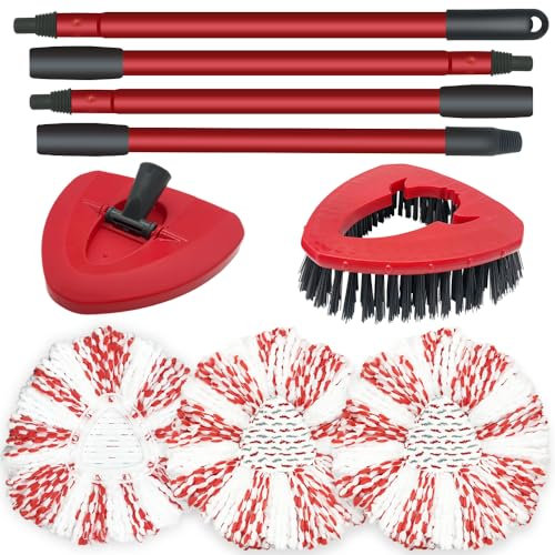 HomeTimes - Piezas de repuesto para fregona Vileda Turbo Mop con 3 cabezales de repuesto de microfibra+1 placa limpiaparabrisas+1 cepillo de ducha y 1 mango para todos los suelos y superficies